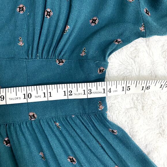 Free People Green Love Grows Printed Long Sleeve Key Hole Boho Romper S - Picture 8 of 9